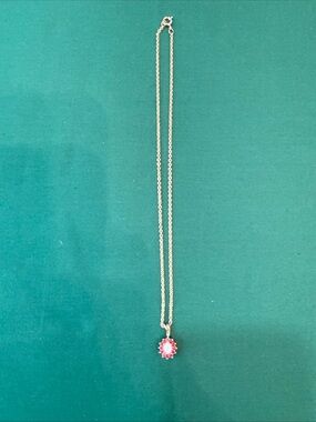 Kids Pink Crystal Pendant Necklace - Gold Tone Chain